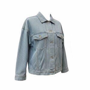 Striped Blue Denim Trucker Jacket – Women’s Small